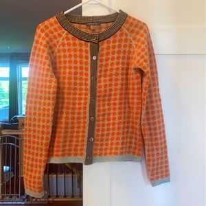 Orla Kiely Ivy League Grey Orange Wool Cardi XS